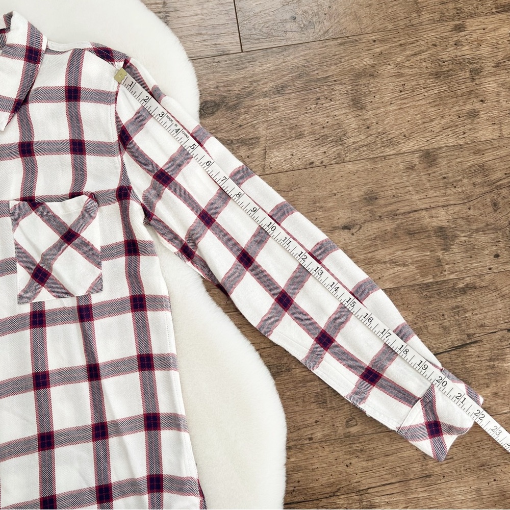 Rails Plaid Flannel Top Long Sleeve Button Down Shirt White Red Navy Blouse XS - Picture 17 of 17